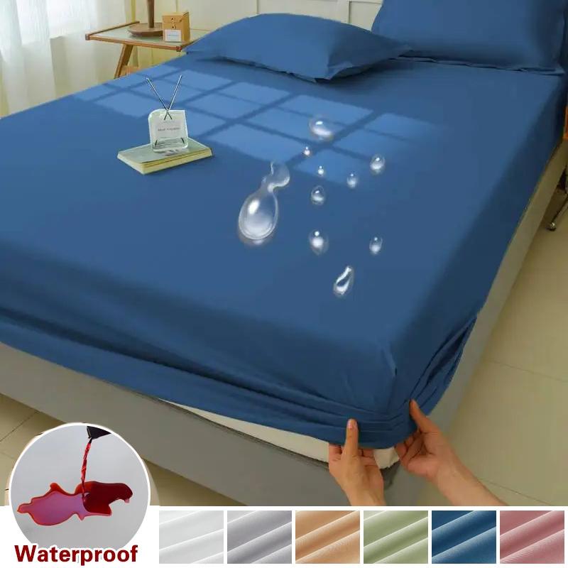 Lençol de Baixo Impermeável Capa de Cama Tecido de Cama Cor Sólida Colchão ,Macio Respirável Silencioso Capa de Cama Bolso Profundo Tamanho Grande