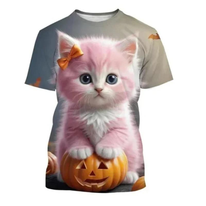 

Летняя 3D футболка с принтом кота, модная, милая, с анималистической тематикой, мужская, женская, повседневная, удобная, с коротким рукавом, с круглым вырезом 6XL