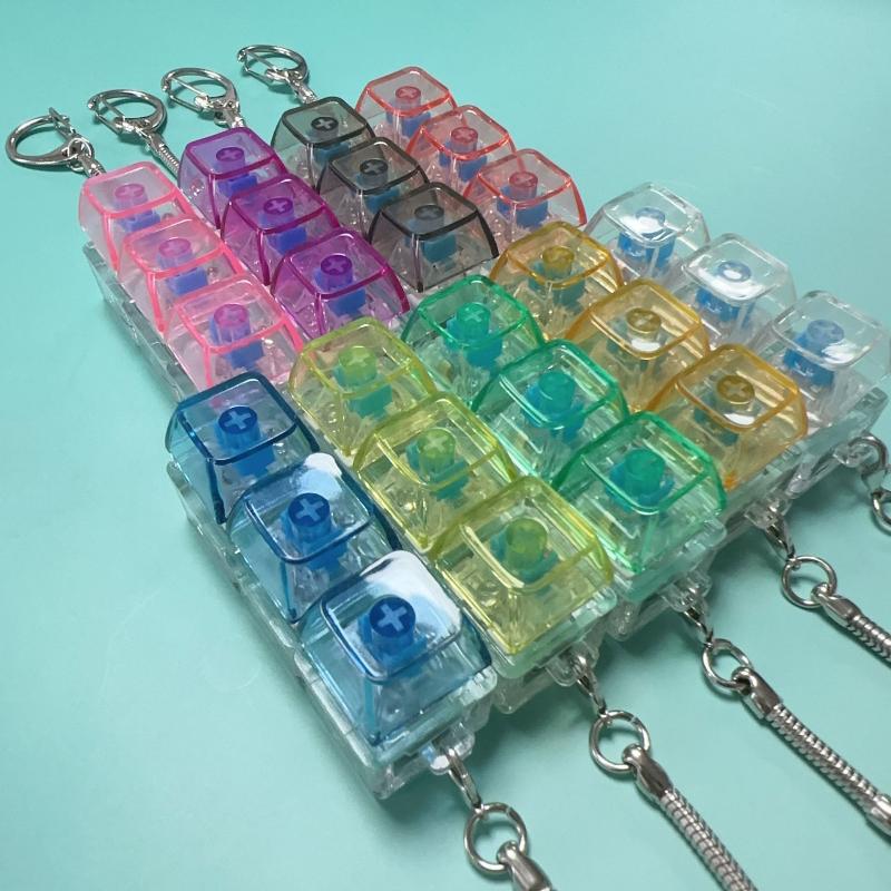 3Keys Keyboard Key Chain DIY Button Finger Keyboard Caps Stress Relief Toy Bag Pendant Transparent Shaft Decompression Toy Gift