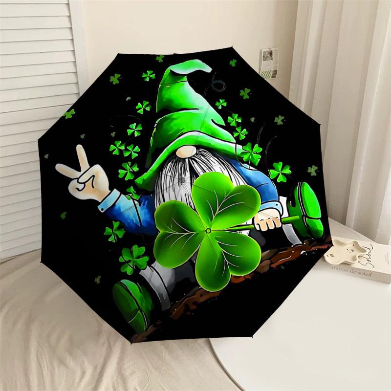 

1PC Gnome Shamrock Umbrella-8-Rib Reinforced Portable Folding Travel Suitable for All Seasons Outdoor Daily Use Is an Ideal Choice -F401