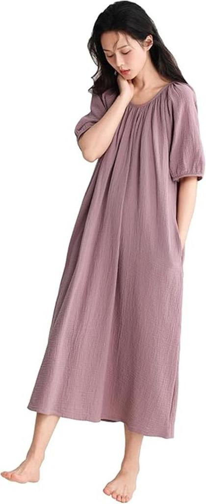 Sumolux Cotton Gauze Nightdress for Women – Long, Loose-Fit Pajama Dress, Loungewear