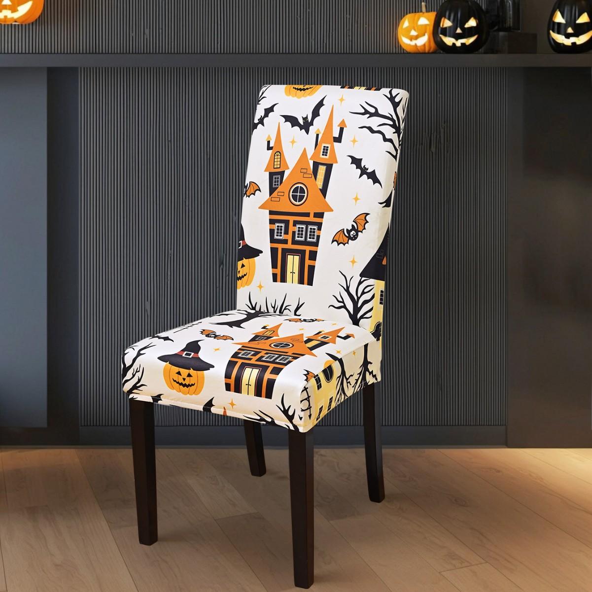 Spot chair cover, new European, American, Halloween chair cover, elastic milk silk printed chair cover One Size (M Size)