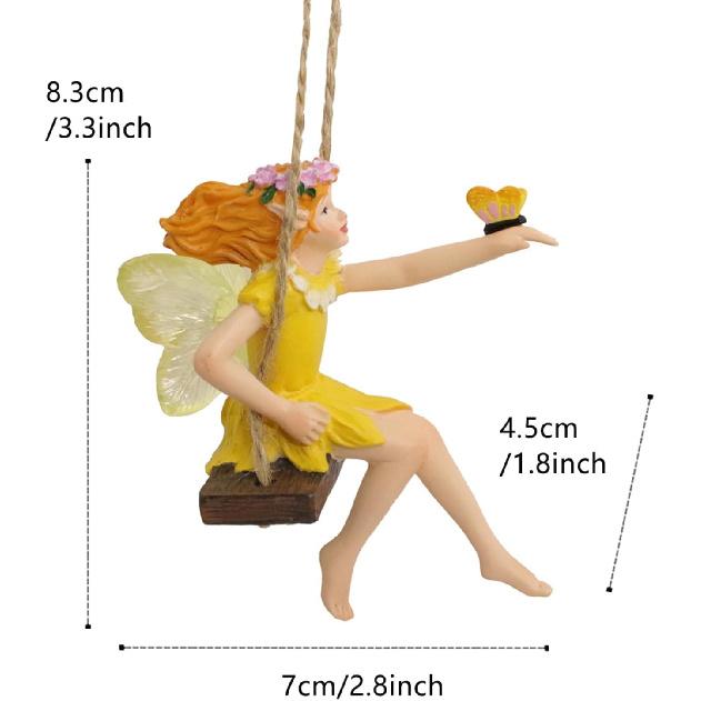 Fairy on a Swing Hanging Statue, Resin Flower Pendant Outdoor Decor Statue, Swing Fairy Ornaments for Yard Lawn Patio Balcony