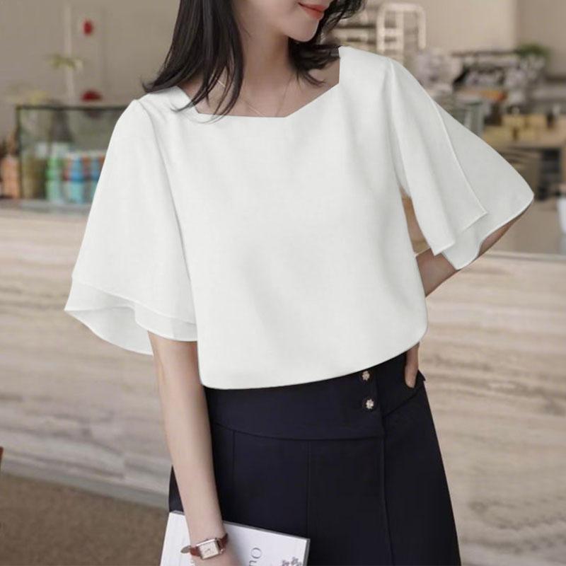 ZANZEA Dámská ležérní halenka s kulatým výstřihem, volánky a polovičním rukávem