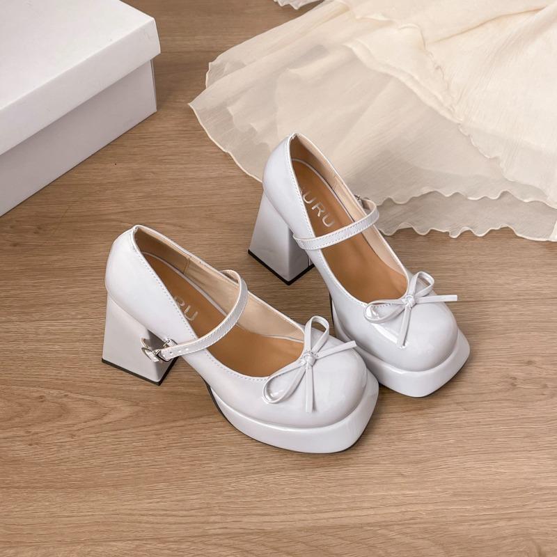

New Women Pumps Elegant Butterfly-knot Shoes Ladies Elegant Thick High Heels Wedding Party Mary Jane Shoes 2026 New Spring Shoes 35 сірий колір
