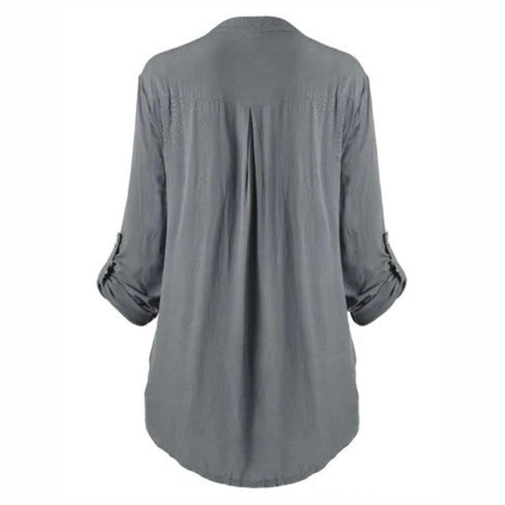Women Ladies Large Size Button Lace V Neck Long Sleeve Shirt Blous