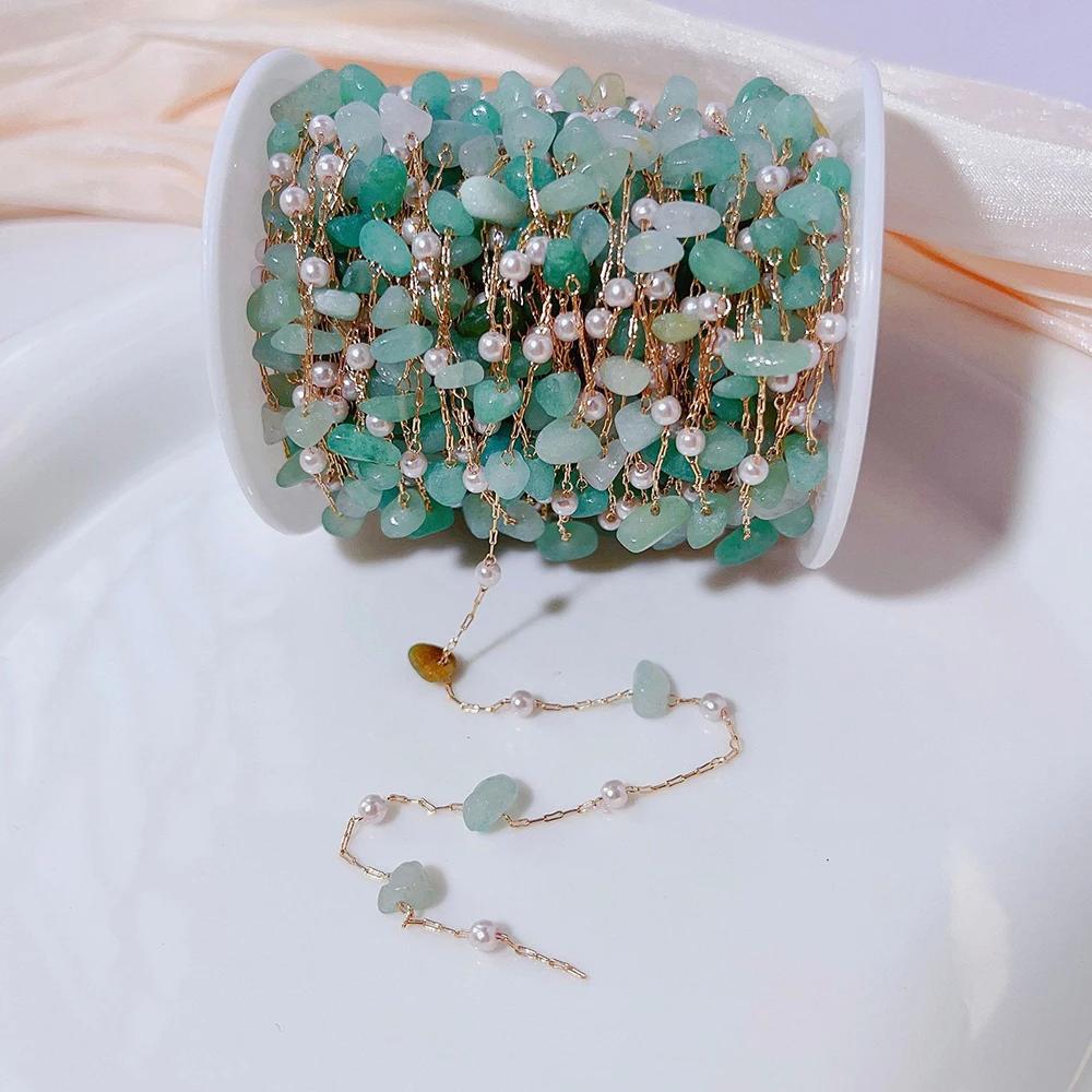 0.5M 1M Colorful Irregular Stone Necklace Chain Imitatied Pearl Copper Chains for DIY Holiday Necklace Jewelry Making Wholesale