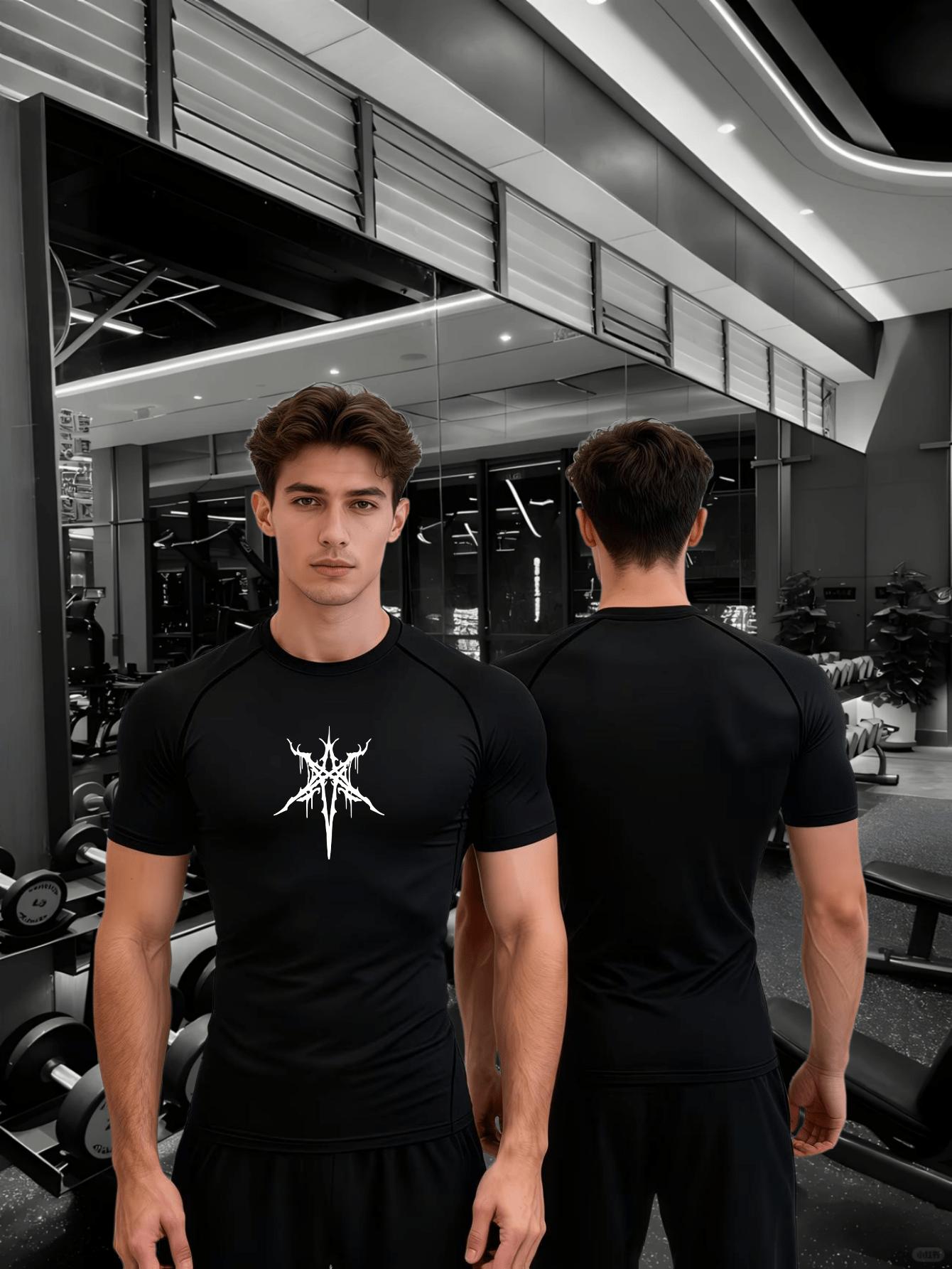 Mens Compression Short Sleeve T-Shirt White Abstract Starburst Logo Graphic Quick Dry Breathable High Elasticity Gym And Running Athletic Top S чёрный