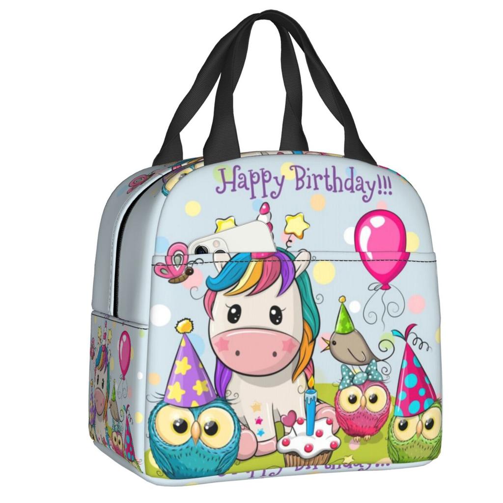 Bonito Unicornio Sentado en la Luna Lonchera Portátil para Mujer Enfriador Impermeable Térmico Aislado para Alimentos Bolsa de Almuerzo para Escolares Niños Estudiantes