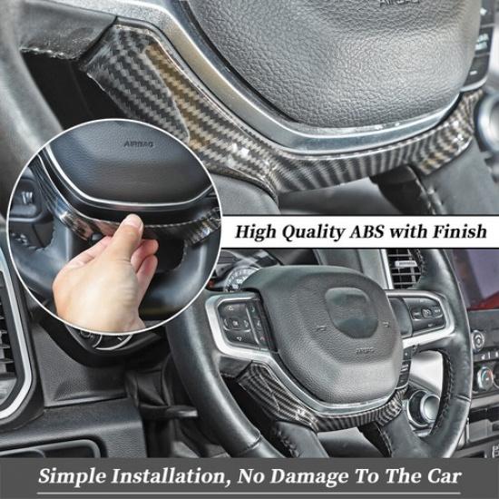 Carbon Fiber Steering Wheel Frame Cover Trim Accessories For Dodge Ram 1500 18+