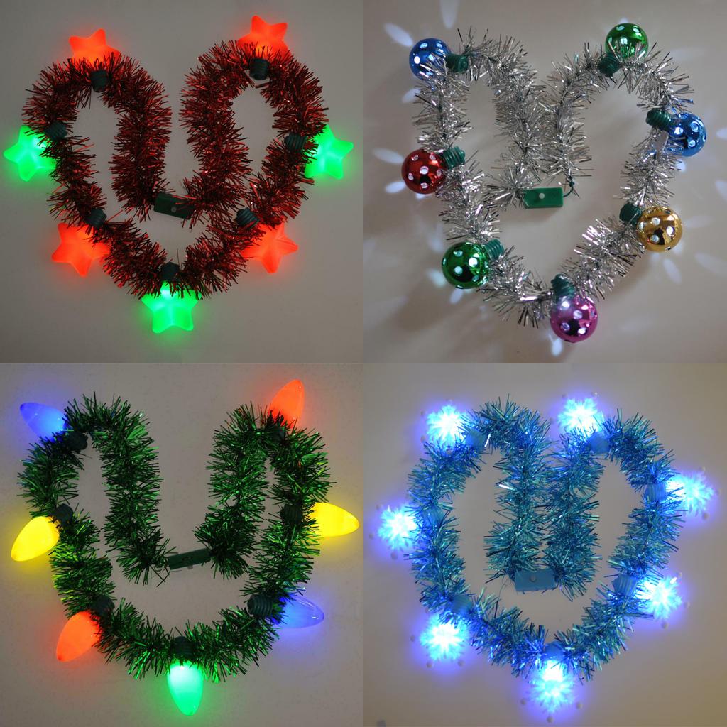 Tinsel Xmas Necklace 7 Bulbs 85cm Length Light Up Xmas Necklace for Funny Sweater Party