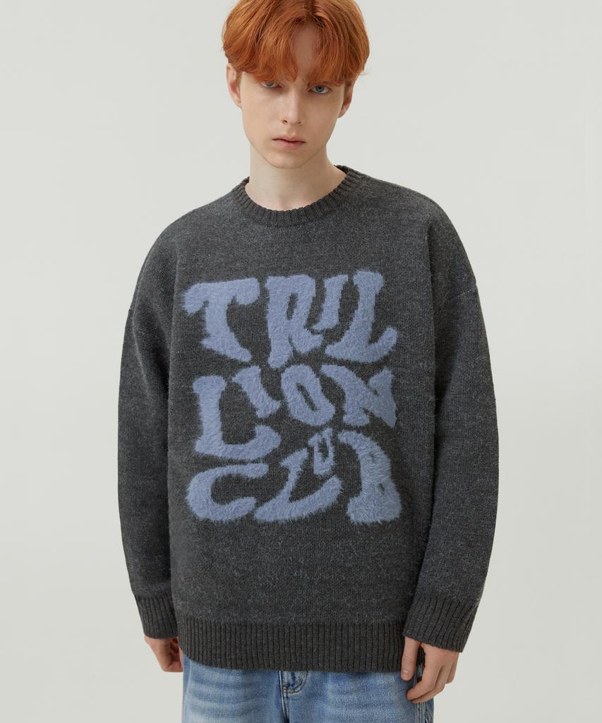 TRILLION Hairy Graphic Logo Oversized Jacquard Knit (Charcoal)