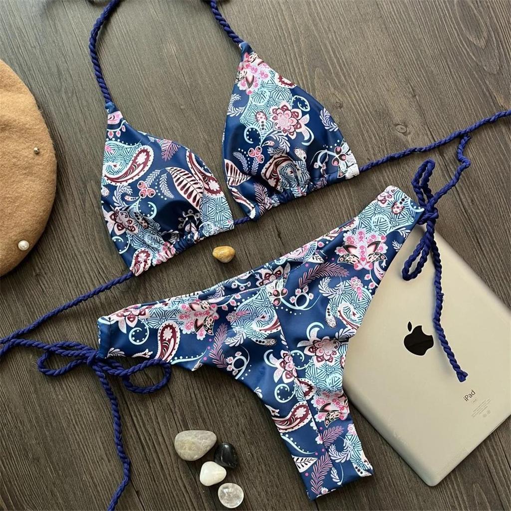 Halter Floral Dots Printed Brazilian Bikini Women Swimwear Female Swimsuit Two-pieces Bikini set Bather Bathing Suit Swim
