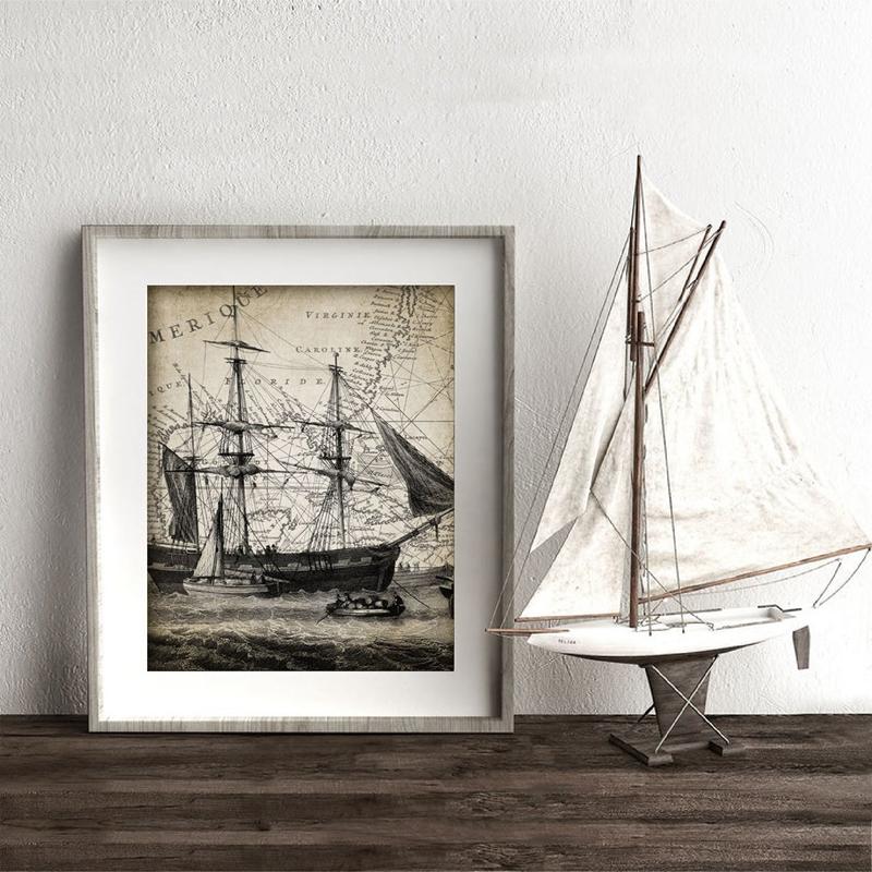Vintage-Leinwandbild, Boot, Retro-Kunst, Poster und Drucke, Heimraumdekoration, Gemälde für Wohnzimmer, rahmenlos