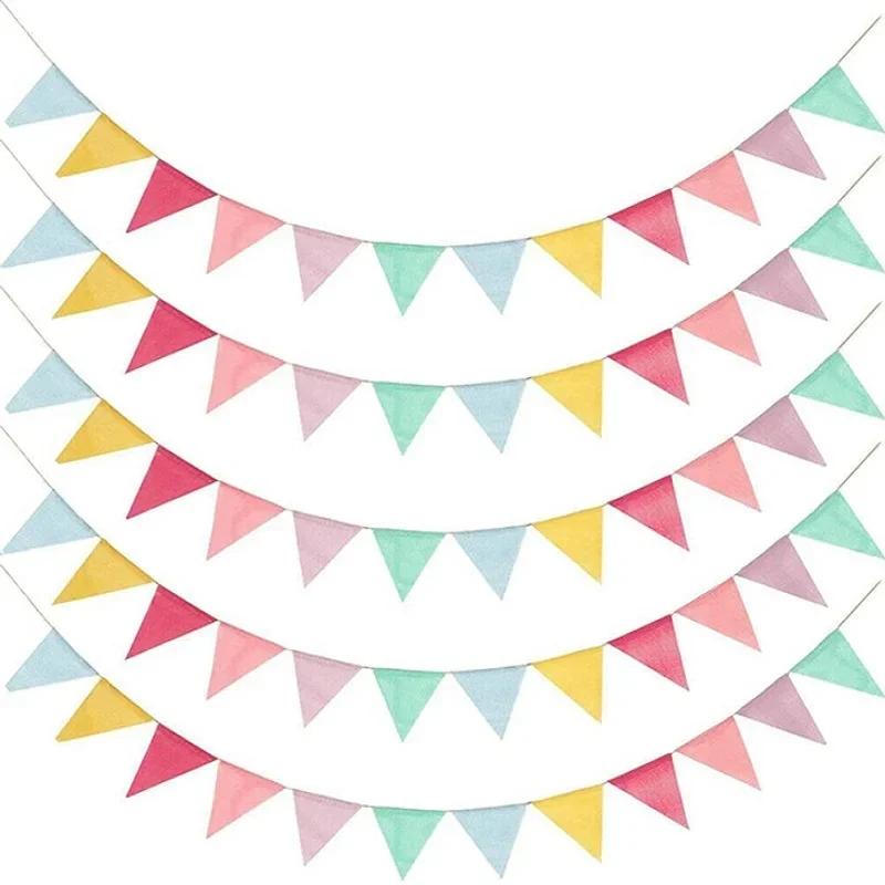 Colourful Jute Linen Pennant Flags Festival Bunting Banners Party Hanging Wedding Hanging Banner Party Garland for Home Decor