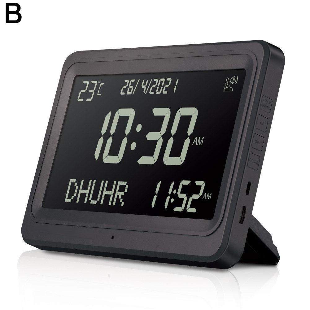 

ЖК-экран Хиджра Григорианские календари Мусульманская молитва Электронные настенные часы Многоязычные Азан Настольный будильник для поклонения чёрный