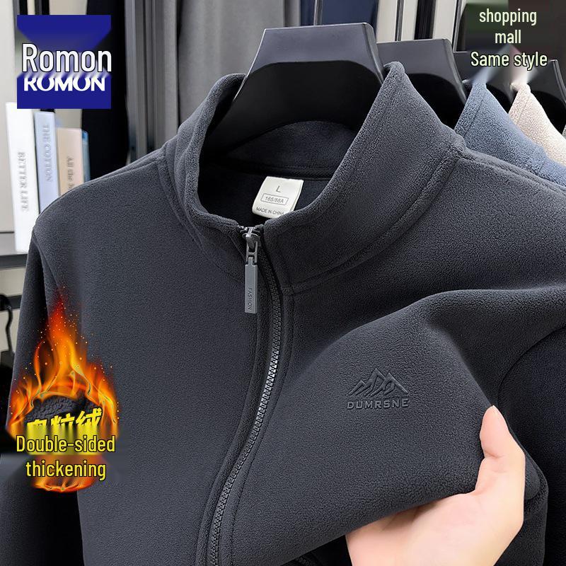 Luomeng Men s Winter Fleece Stand-up Collar Cardigan - Casual Solid Color Jacket 4XL темно-серого