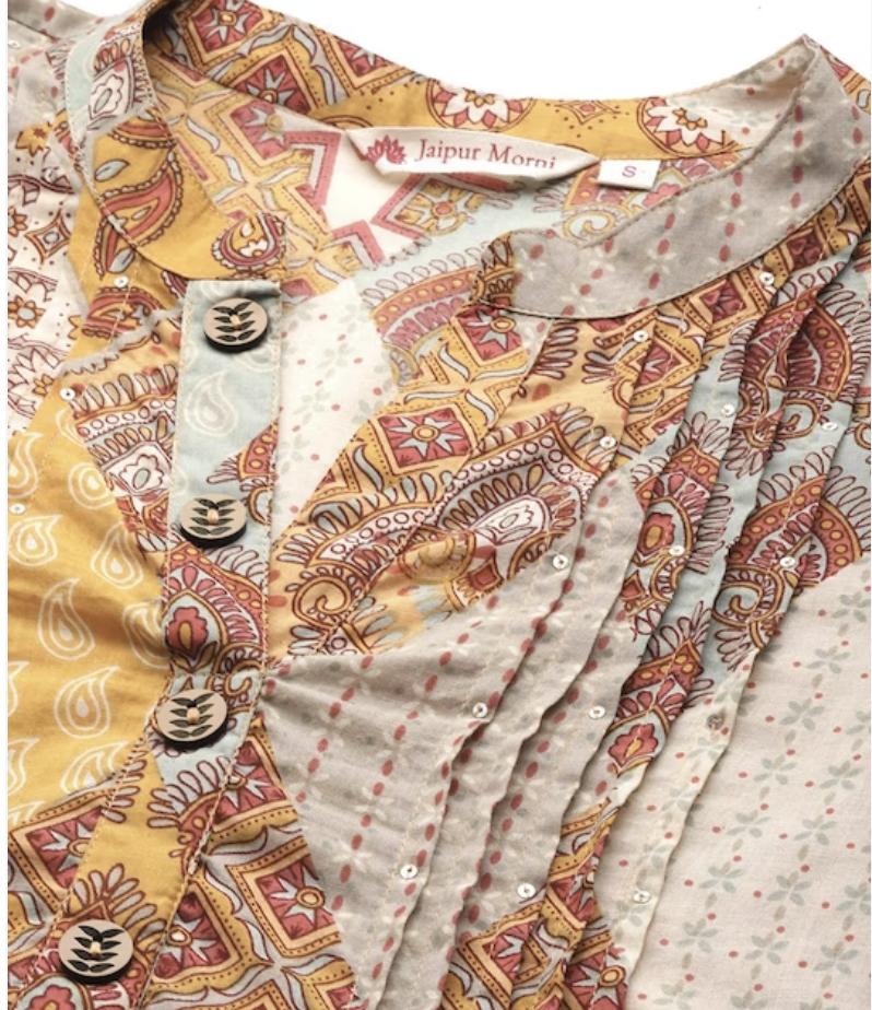 Woman Mustard Printed Pintucks A-line Top