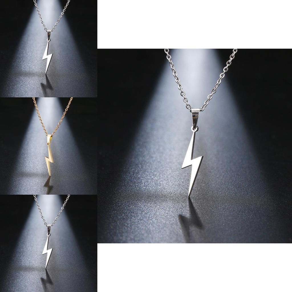 Stainless Steel Lightning Pendant Necklace For Couples With Electroplated Finish Casual Style