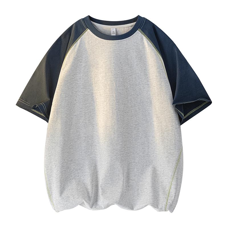 Contrast Color Men's Short Sleeve T-Shirt Summer Round Neck Versatile Top