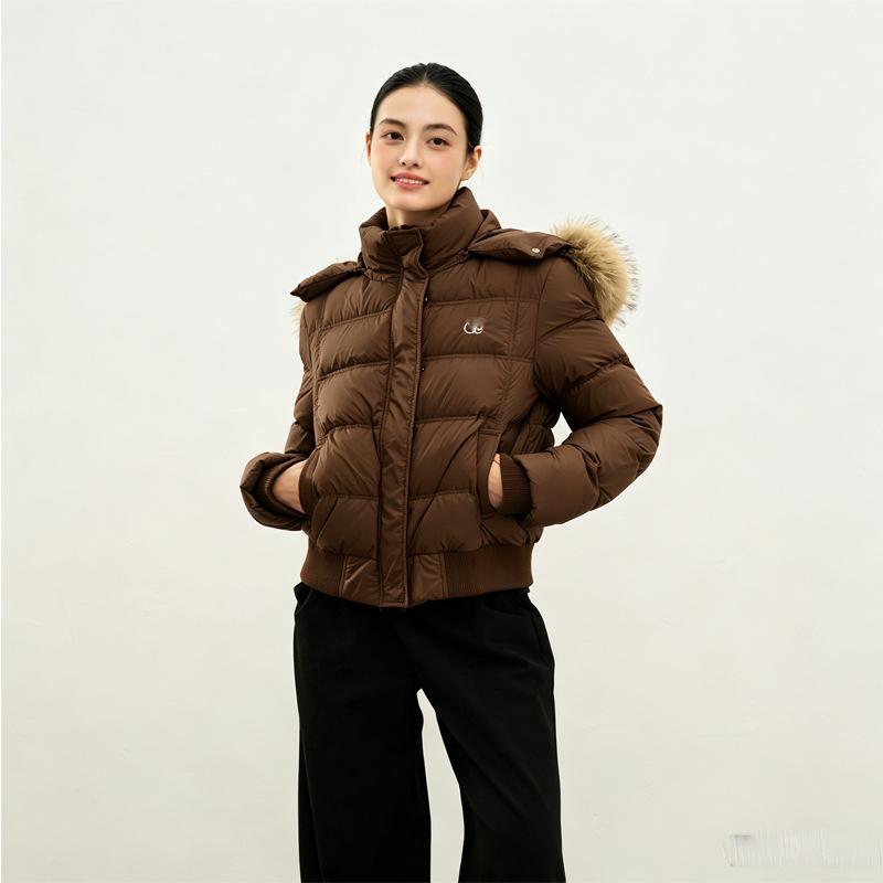 Winter retro fashion hooded fur collar short white duck down jacket new women's winter small coat women