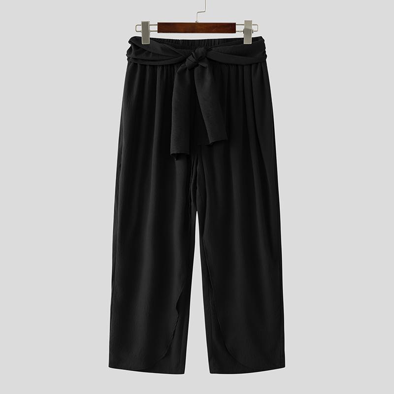 

INCERUN Мужской ремень Эластичная талия Неровные слои Повседневные Длинные Прямые Брюки M чёрный