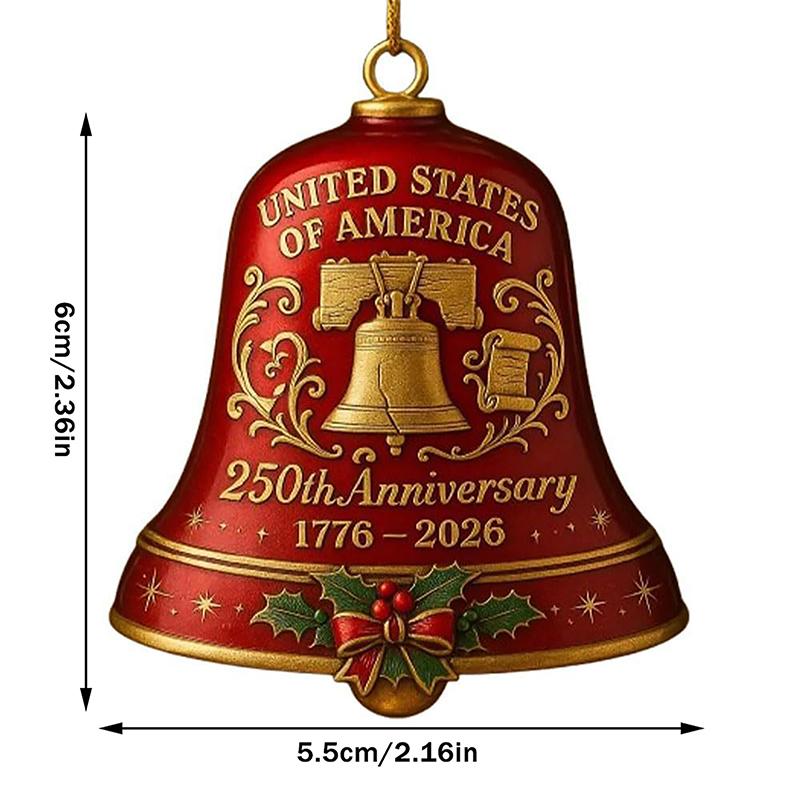 USA 250. Jubiläumsglocke Ornament - 3D Rot & Gold Gedenk-Hängedekor Elegante Türklingel für patriotische Feiertage
