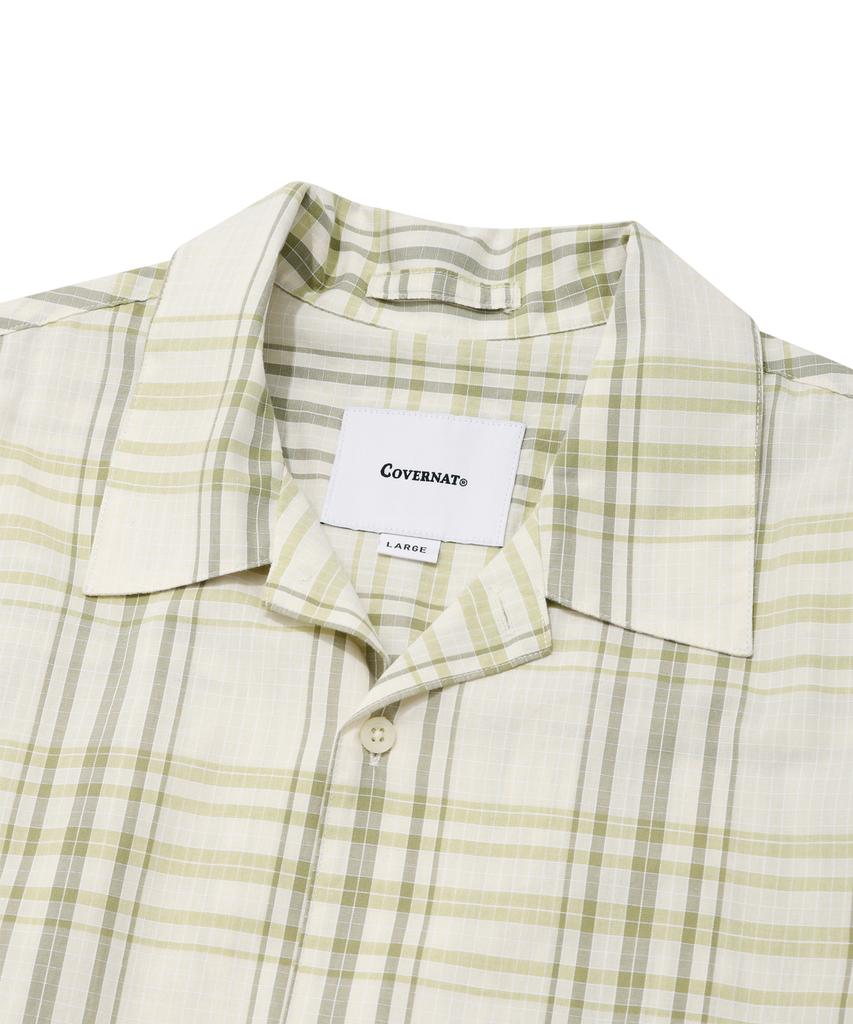 COVERNAT Tartan Check Open Collar 1Pk Half Shirt Green