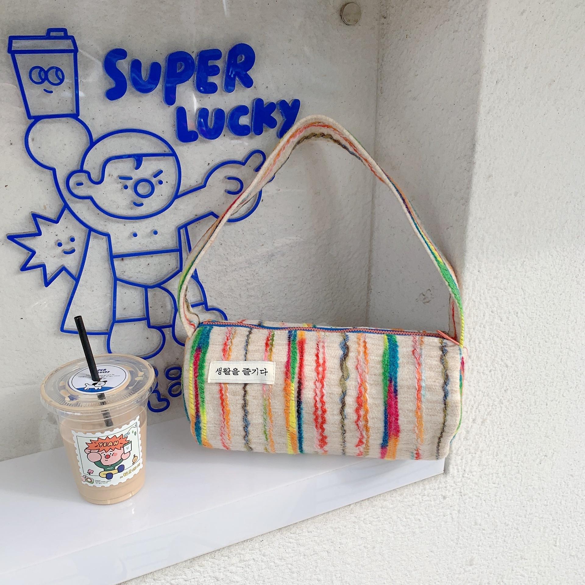 

Женская сумка в радужную полоску с засовом, маленькая сумка, большая вместительная сумка для покупок, сумка для отдыха OneSize