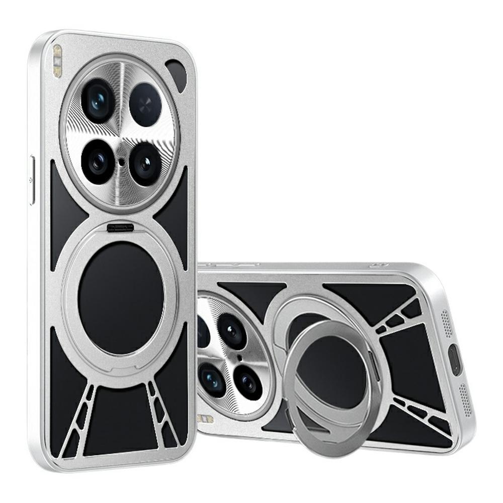 

For vivo X200 Ultra 5G Case Magnetic Kickstand Hollow Heat Dissipation Silicone+PC+Metal Bumper Phone Cover Silver