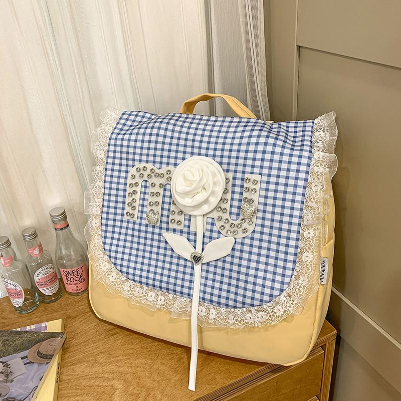 

Korean dopamine lace plaid backpack women s new high-value schoolbag women s versatile niche backpack women single bag (without pendant) жовтий