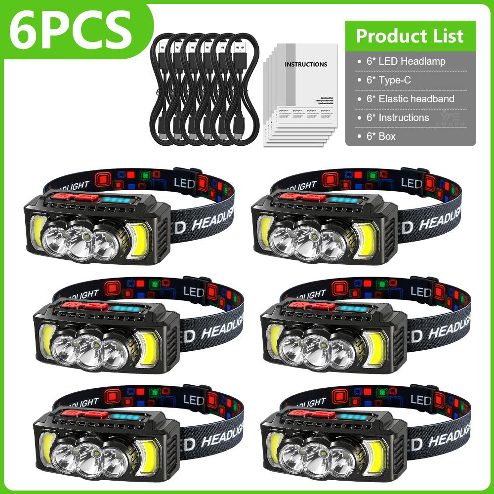 USB C Rechargeable COB LED Headlamp Powerful Headlight 18650 Super Bright Waterproof Head Torch For Outdoor Fishing Accessories