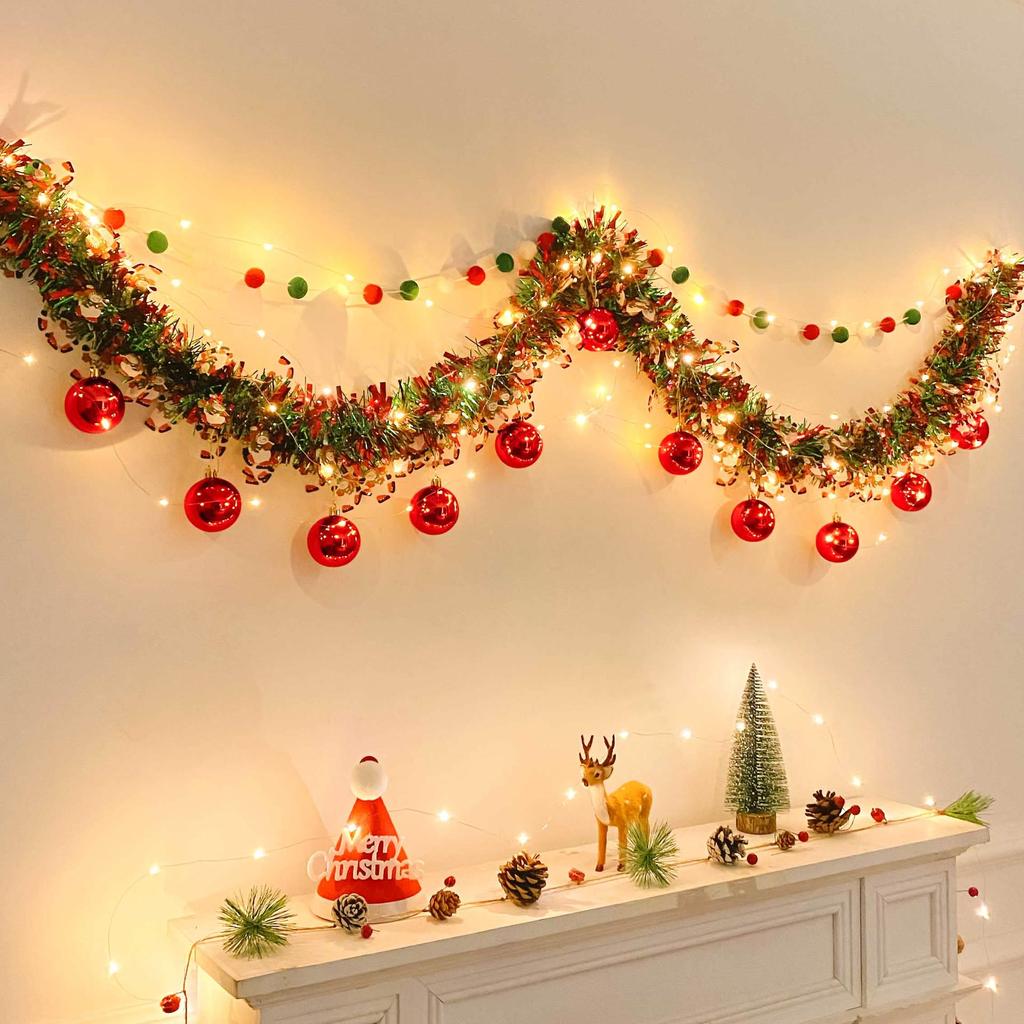 Christmas Tinsel Garland for Tree Ornaments and Wall Decor