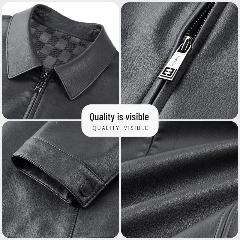 Pierre Cardin Men's Sheepskin Biker Jacket - Plus Velvet, Thick, Autumn/Winter.
