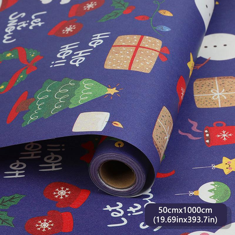 10Meterx50cm Christmas Wrapping Paper Roll Cartoon Santa Claus Elk Gift Box Packaging Material Christmas Party Home Decoration