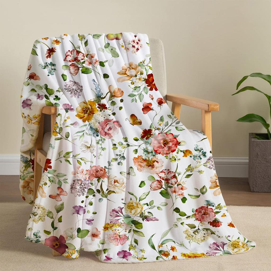 Vintage Flower Blanket Birthday Christmas for Women Girl Gift Spring Floral Blanket Soft Cozy Plush Flannel Fleece Throw Blanket