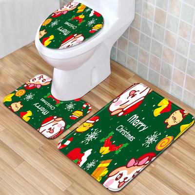 Christmas Toilet Three-Piece Floor Mat Bathroom Three-Piece Carpet Doormat