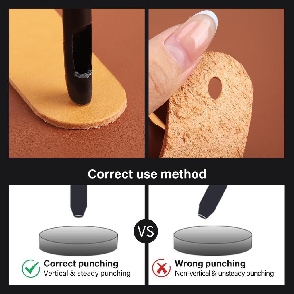 WUTA 8 Size Oval Leather Hole Punch,Carbon Steel Belt Hole Puncher, Leather Hand Punching Tool for Leathercraft Working