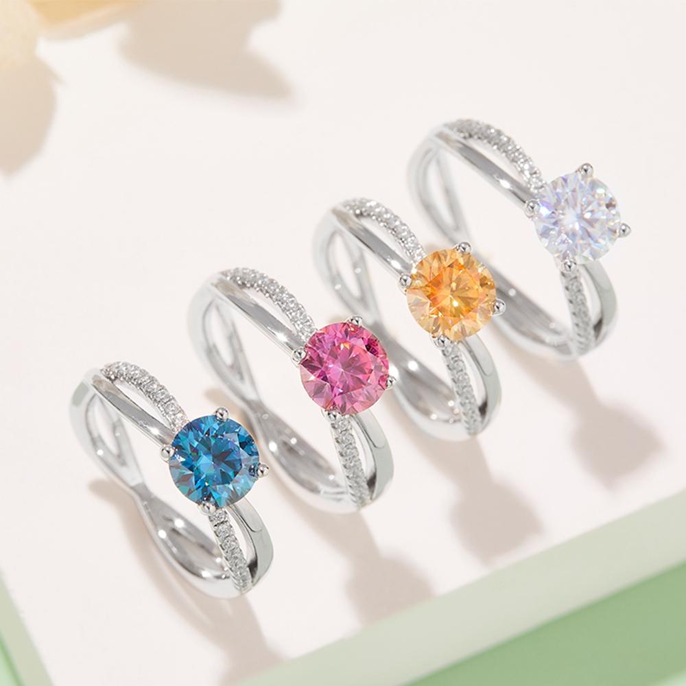 Fashion 6.5MM Moissanite Colorful Diamond 18K Gold Ring for Women Wedding Engagement Gift 925 Sterling Silver Jewelry