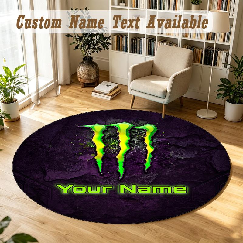Round Rug Custom NameMonster Energy Pattern Non Slip Carpet Home Floor Decor