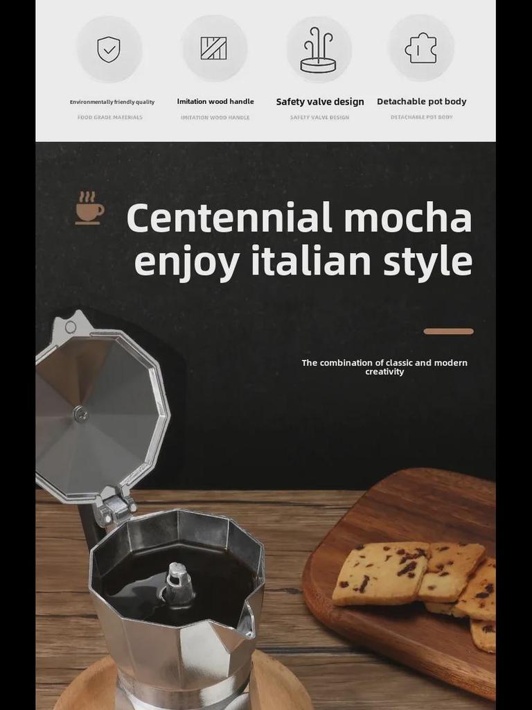 Achteckiges Moka-Espresso-Kaffeemaschinen-Set aus Aluminium für den Außenbereich