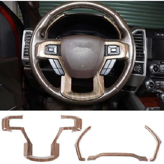 Wood Grain Dashboard Panel Steering Wheel Cover Trim Kit for Ford F150 2015-