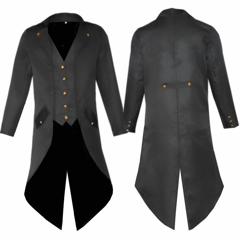 Men's Solid Color Long Fashion Punk Vintage Tuxedo Uniform Dress Coat