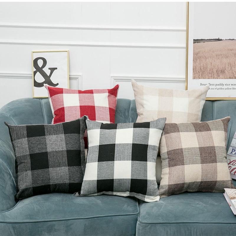 Simple Plaid Sofa Pillowcase Printed Linen Solid Color Striped Pillowcase Home Fabric Cushion