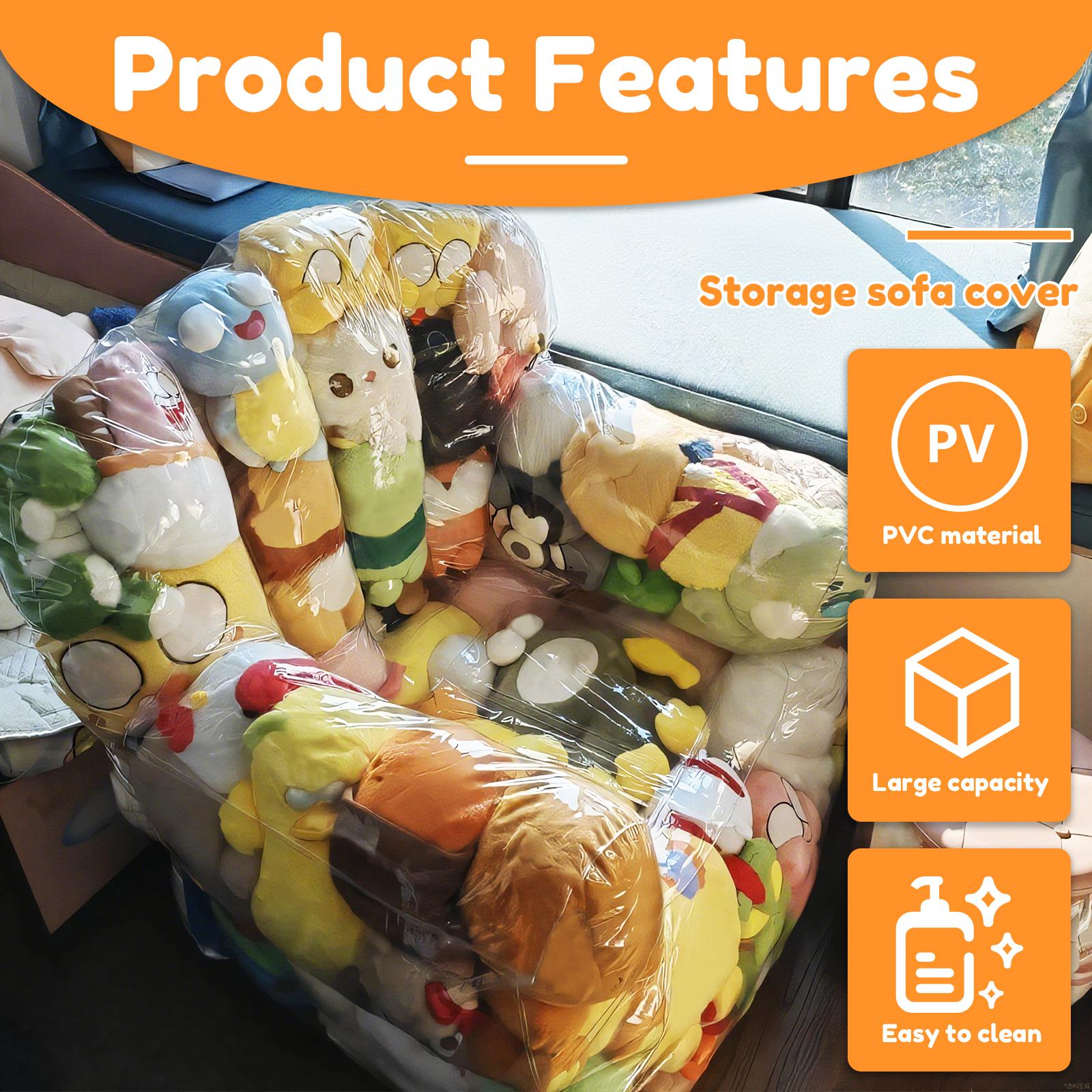 150/180L Transparent Children Plush Toys Storage Chair Cover Bean Bag With Zipper Waterproof Capacity Large Doll Storage Bags