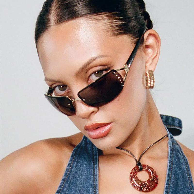 Wrap Around Y2K Sunglasses for Women Men Fashion Star Rimless Sun Glasses Cool Girls Punk Goggles Trendy Shades