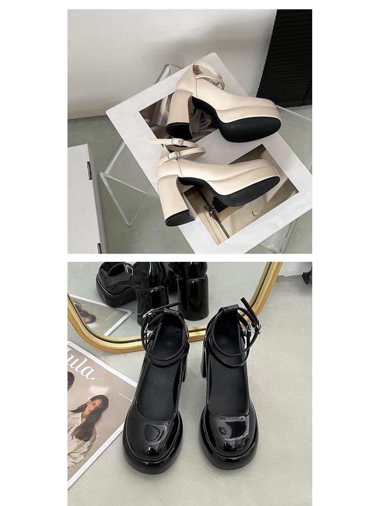 2024 Retro Chunky White Mary Jane Heels: Women's Small-Size Platform for Autumn/Winter