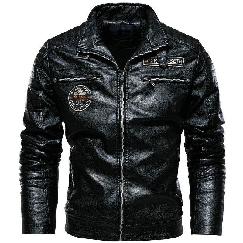 

Men s Fleece-Lined PU Leather Motorcycle Jacket, Customizable Logo L (110-130 jin) чорний