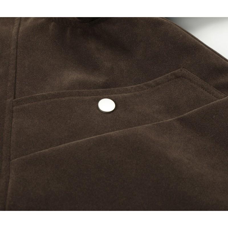Unisex Oversized Retro Deconstructed Cotton Puffer Jacket With Snap Button Suede-Like Fabric Winter Warm Outerwear