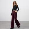 Women's Wide-Leg Wine Red Cotton Jeans - High Waist, Loose Drape, Casual for Autumn/Winter, Japanese Korean Style